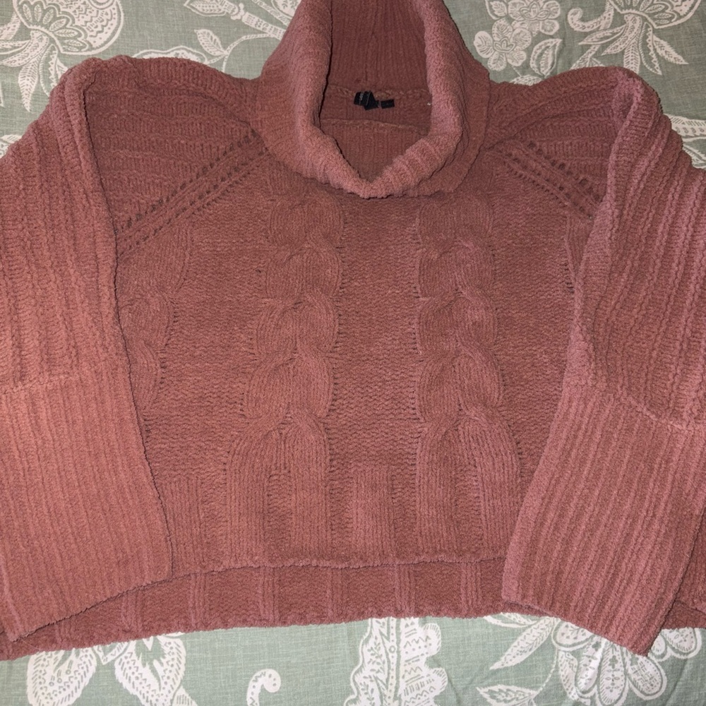 Cozy Cable Knit Turtleneck Sweater - Mauve S